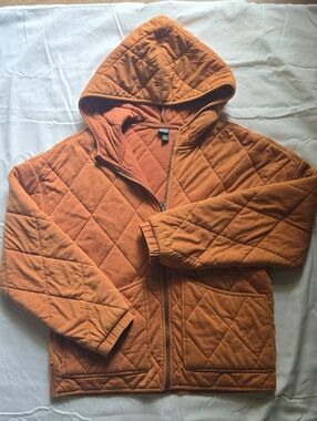 wild fable Quilted Hooded Bomber Jacket in Rust Orange
